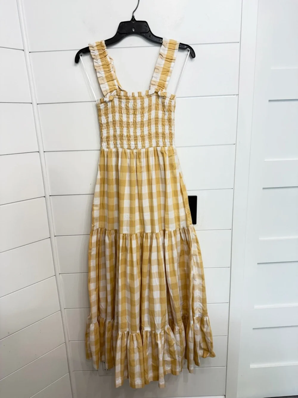 Abercrombie & Fitch Yellow Gingham Ruffle Strap Maxi Dress